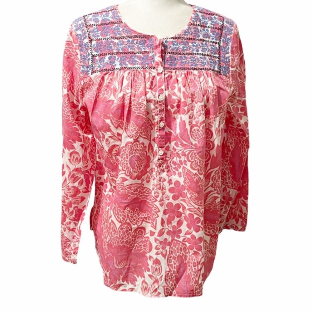J. Crew Factory Pink Floral Embroidered Top - Picture 2 of 9